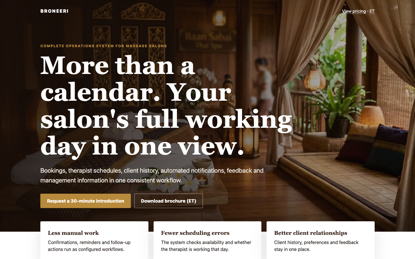 Screenshot of the Booking project page in English